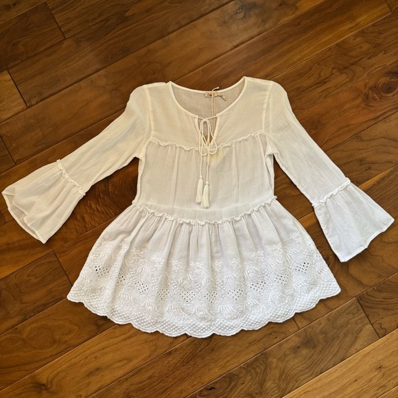 NWT Faherty Organic Cotton White Blouse Top Boho Embroidered Sz M - Picture 2 of 7